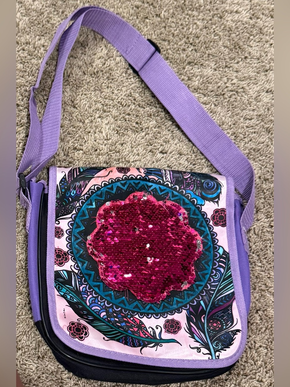 Cra-Z-Art Purple Sequin Reversible Messenger Crossbody Bag ✨🦋